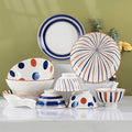 Kitchen Tableware SetCeramics Dinner Sets Retro Annual Ring Porcelain Dinnerware Set of 24 Japanese-Style Cereal Bowl and Steak Plate Set for Family Gathering