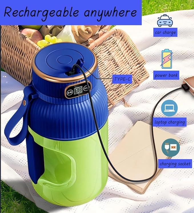 Multifunctional Portable Juicer Cup with Digital Display 2024 New Large Capacity Electric Juicing CupPortable Juicer BlenderPortable Smoothie Blender on the Go (White)