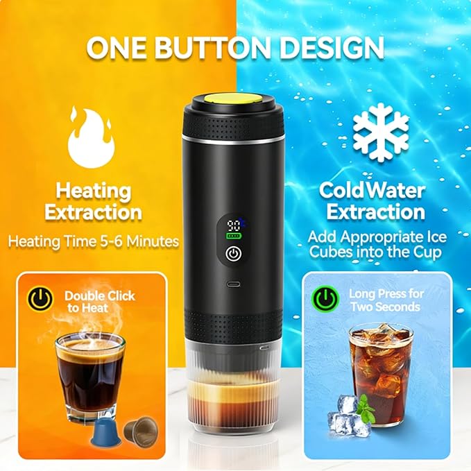 Cordless 20 Bar Auto-Heat Coffee Maker 3-in-1 Espresso Machines &amp Coffee Machine for Powder/Capsules Rechargeable Portable for Camping Travel RV Office (black)