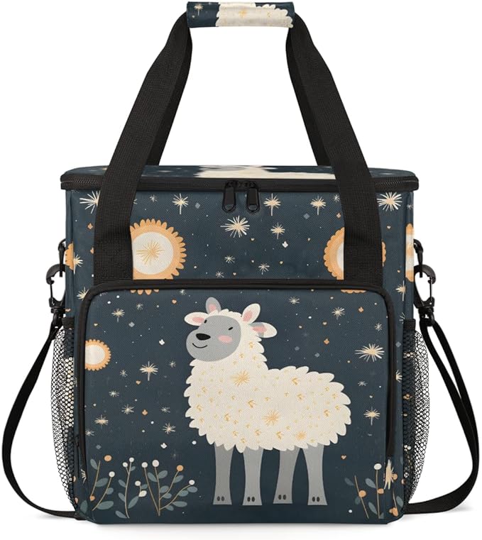 Cute Sheep Coffee Maker Carrying Bag Night Flowers Travel Storage Bag Compatible with K-Mini or K-Mini Plus Single Serve Coffee Brewer Carrying Case with Multiple Pockets &amp Shoulder Strap