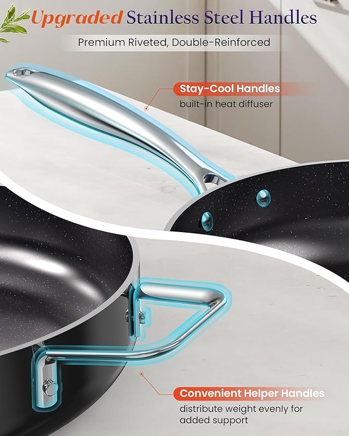 Nuwave Essential Series 5PC Ceramic Cookware Set PFAS-Free G11 Duralon Blue Coating Pots and Pans Set Non Stick Diamond Scratch-ResistantStay-Cool Handle Metal LidInduction ReadyDishwasher Safe