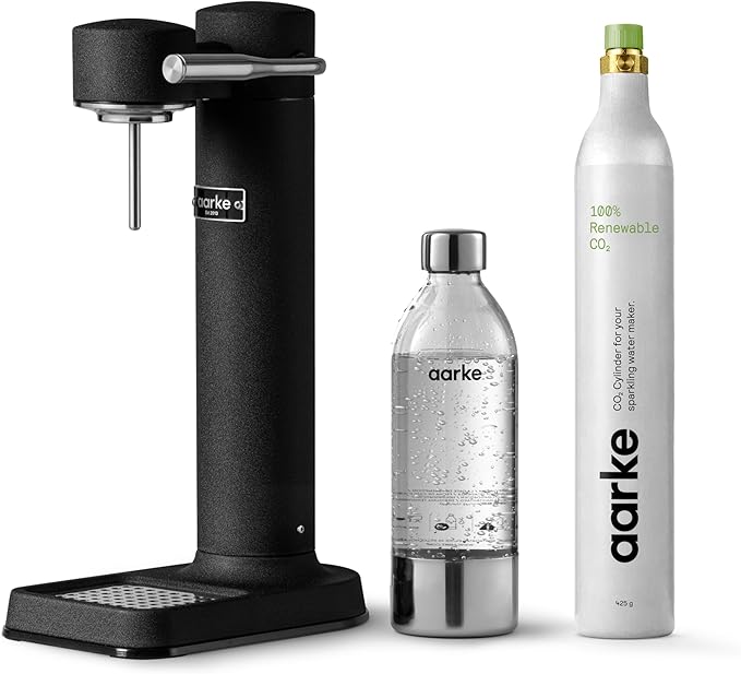 Aarke Carbonator lll with CO2 Cylinder Sparkling &amp Carbonation Water Machine Stainless Steel with PET BPA-Free Reusable Bottle Volume 1L/34 fl oz (Matte Black)