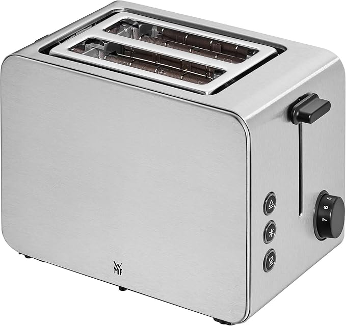 WMF Stelio Two Slice Toaster Stainless Steel Double Slot Toaster with Roll Attachment Bagel Function 7 Browning Levels 900 W Stainless Steel Mat