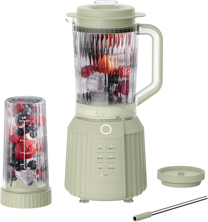 Countertop Blender with Pitcher and To-Go Cup 1100W High-Power Blender Stainless Steel Blade Multiple Speed Settings (Eucalyptus Green)