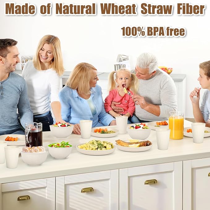 18PCS Wheat Straw Dinnerware Sets Unbreakable Reusable Dinnerware Set for 6 Microwave Dishwasher Safe Dinnerware for Outdoor Camping Dishes