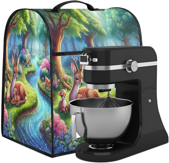 cfpolar Kitchen Aid Mixer Cover Compatible with 6-8 Quarts Animals Deer Trees River Stand Mixer Cover Kitchen Aid Mixers Accessories Appliance Organizer Bag Dust Covers with Zipper Pocket