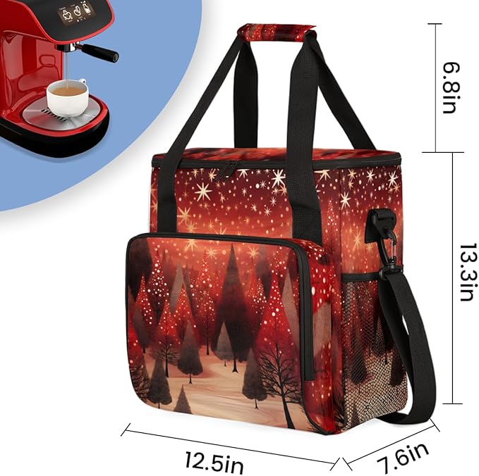 Glitter Christmas Tree Coffee Maker Carrying Bag Travel Storage Bag Compatible with K-Mini or K-Mini Plus Single Serve Coffee Brewer Carrying Case with Multiple Pockets &amp Shoulder Strap