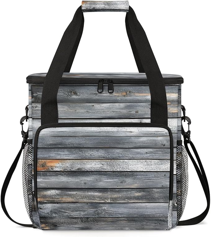 Wood Print Coffee Maker Travel Bag for Keurig K-Mini/K-Mini Plus Insulated Waterproof Tote with Pockets Portable Single-Serve Brewer Case