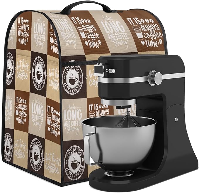 cfpolar Kitchen Aid Mixer Cover Compatible with 6-8 Quarts Coffee Checkered Pattern Stand Mixer Cover Kitchen Aid Mixers Accessories Appliance Organizer