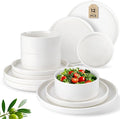 LERATIO Ceramic Dinnerware SetsHandcraft Embossed Stoneware Plates and Bowls SetsHighly Chip and Crack Resistant | Dishwasher &amp Microwave &amp Oven Safe Dishes setService for 4 (12pc)-White