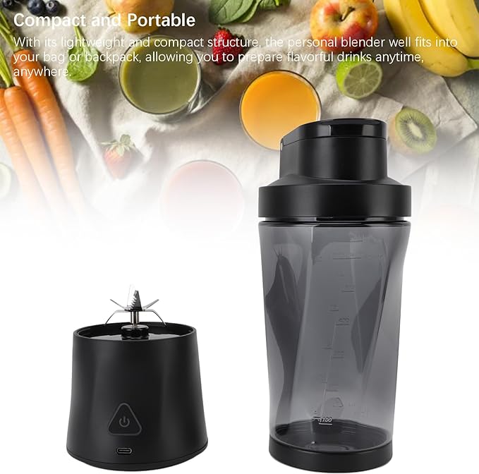 Portable Blender Personal Juicer for Shakes Smoothies USB Rechargeable Small Blender Cup with Lid &amp 6 Blades Electric Protein Shaker Bottle for Office Gym