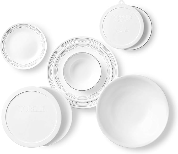 Corelle Vitrelle 78-Piece Service for 12 Dinnerware Set &amp Vitrelle 6-Piece Bowl Set Triple Layer Glass and Chip Resistant 20-Oz Lightweight Round Bowls