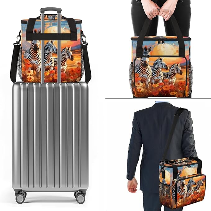 Sunset Zebra Coffee Maker Carrying Bag Chrysanthemum Travel Storage Bag Compatible with K-Mini or K-Mini Plus Single Serve Coffee Brewer Carrying Case with Multiple Pockets &amp Shoulder Strap