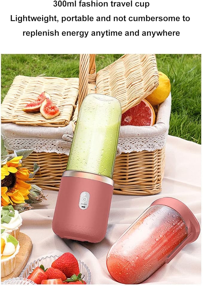 Pilipane 1200mAh USB Rechargeable Portable Blender Pink with 6 Blades 300ml Capacity