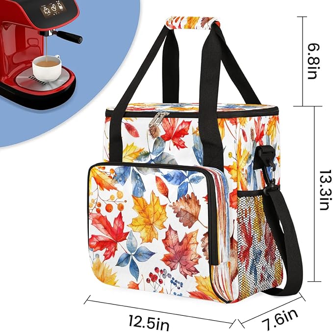 Leaves Watercolor Coffee Maker Carrying Bag Compatible with K-Mini or K-Mini Plus Portable Single Cup Coffee Maker Case with Pockets for K Cup Pods