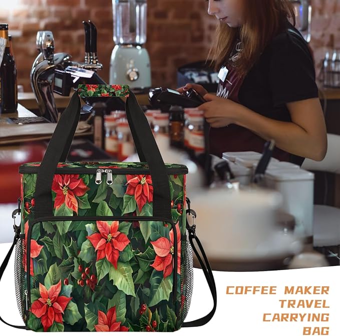Christmas (617) Coffee Maker Carring Bag Travel Carrying Storage Tote Bag Compatible with Keurig K-Mini or K-Mini Plus Portable Single Serve Coffee Brewer Case with Pockets for K-cup Pods