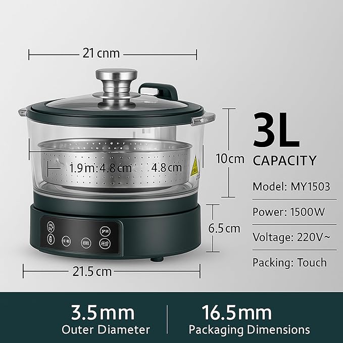 Low Carb Rice Cooker with Lifting Sugar Removal 3L Stainless Steel Low Sugar Digital Steamer Touch Control Smart Electric Cooker with Steamer Basket for Healthy MealsWhite