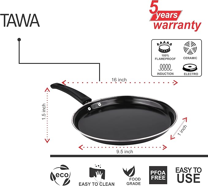 5 Piece Kitchen Accessories Set | Non Stick Induction Friendly Cookware | Kadai with Lid  Fry Pan  Tawa  Sauce &amp Tadka Pan | Ceramic Hard Anodized | Cast Iron Utensils