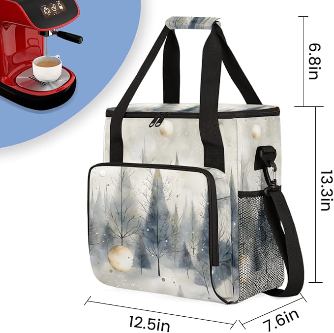 Xmas Tree Coffee Maker Carrying Bag Abstract Tree Travel Storage Bag Compatible with K-Mini or K-Mini Plus Single Serve Coffee Brewer Carrying Case with Multiple Pockets &amp Shoulder Strap