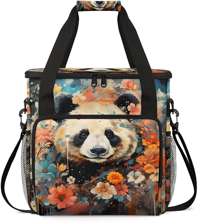 Cute Panda Coffee Maker Carrying Bag Chrysanthemum Travel Storage Bag Compatible with K-Mini or K-Mini Plus Single Serve Coffee Brewer Carrying Case with Multiple Pockets &amp Shoulder Strap