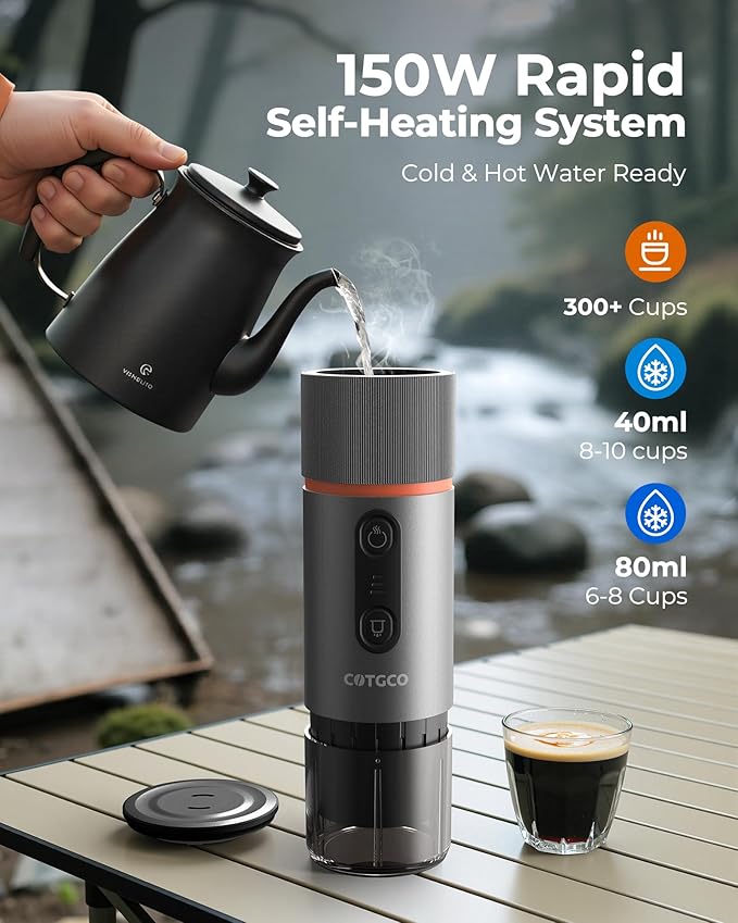 Portable Espresso Coffee Maker Travel Coffee Maker for Camping 20 Bar Self‑Heating Rechargeable with USB-C with NS Capsule for Car/Travel/Camping