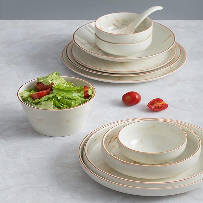 Stoneware Dinnerware Sets for 6 30 Piece Round Porcelain Plates and Bowls Set for Kitchen Tableware Combination Set | Serving Dinner Set with Dinner Plate and Salad Bowl