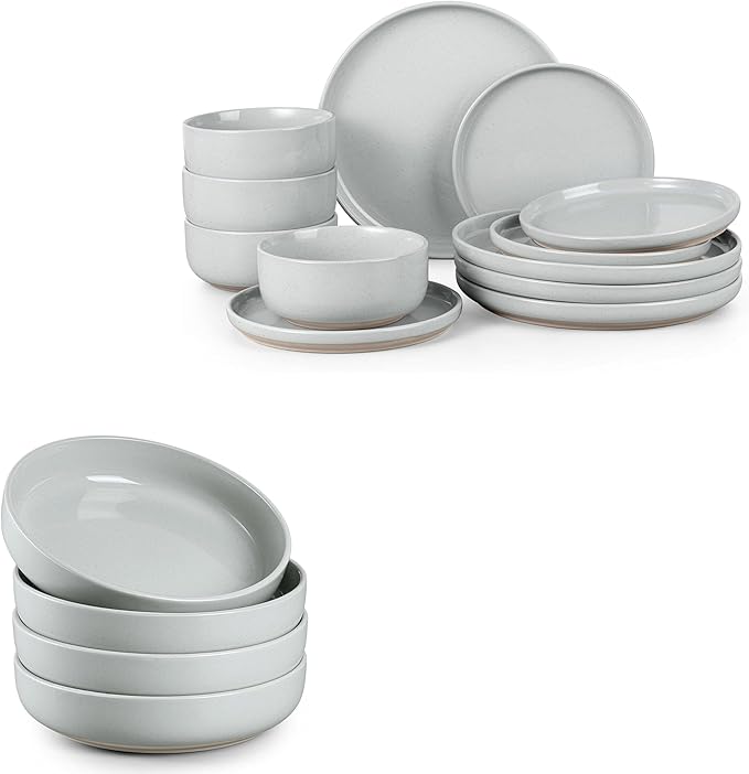 HaWare Dinnerware Sets 16-Piece Stoneware Plates and Bowls Set for 4 Ceramic Dish Set for Home Restaurant Chip and Scratch Resistant Microwave and Dishwasher Safe Speckled Misty Grey