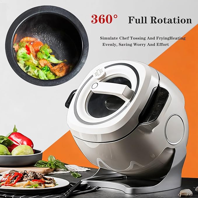 Automatic Cooking Machine2000W 6L auto cooking wok Fried rice machineOne-click Smart Start Three Speed Adjustable360 ° Automatic Rotation for Stir Frying Stewing Cooking(110V)