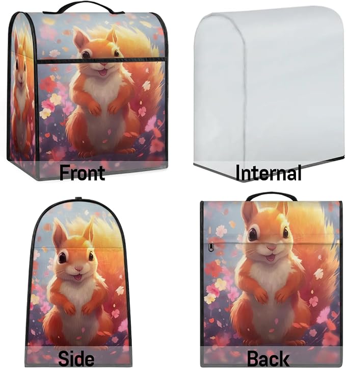 cfpolar Kitchen Aid Mixer Cover Compatible with 6-8 Quarts Cute Squirrel Flowers Stand Mixer Cover Kitchen Aid Mixers Accessories Appliance Organizer Bag Dust Covers with Zipper Pocket