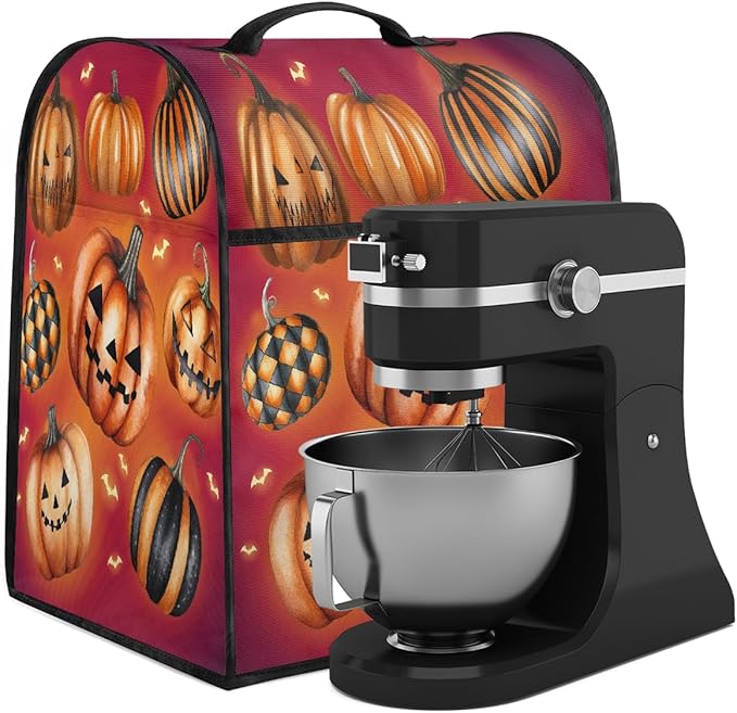 cfpolar Kitchen Aid Mixer Cover Compatible with 6-8 Quarts Halloween Bats Funny Pumpkin Stand Mixer Cover Kitchen Aid Mixers Accessories Appliance Organizer Bag Dust Covers with Zipper Pocket