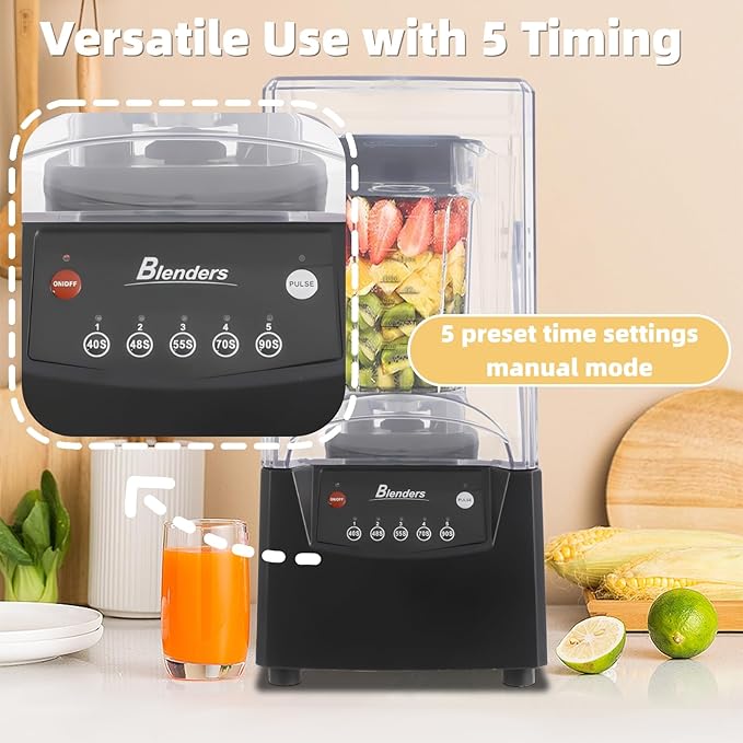 Commercial Smoothie Blender with Quiet Shield 61oz Quiet Blender for Smoothies 2600W High Powered Blenders Stainless Steel Milk Shake Machines for Smoothies Milkshakes and Sauces
