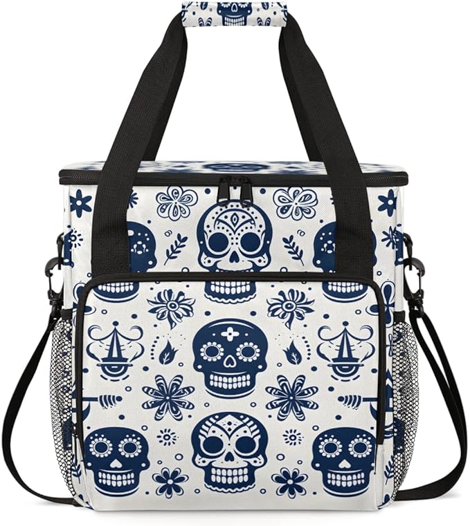 Skull Mandala Coffee Maker Carrying Bag Portable Travel Storage Tote Bag Compatible with K-Mini or K-Mini Plus Single Serve Coffee Brewer Carrying Case with Multiple Pockets &amp Shoulder Strap