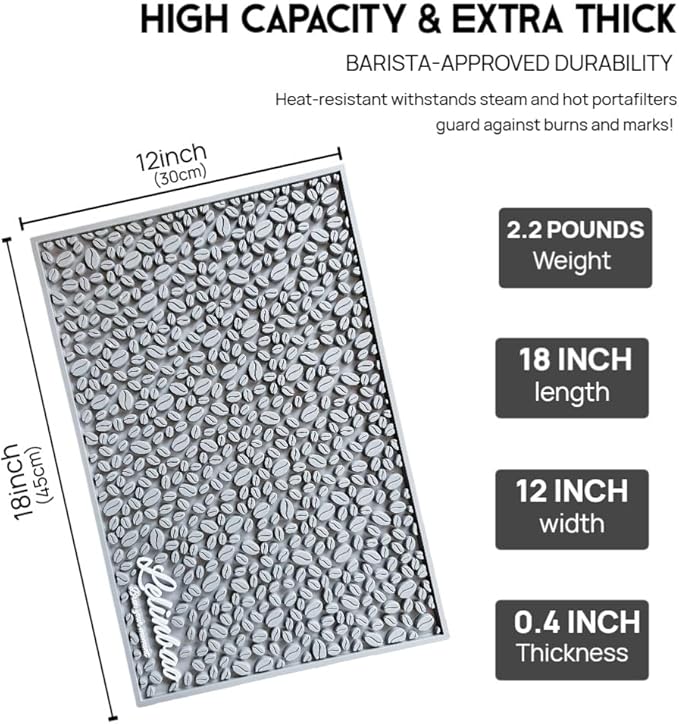 Coffee Machine Mat for Countertops Waterproof Dish Drying Mat for Kitchen Bars Restaurant 18X12in 1cm Thick Coffee Mat Bar Decor Espresso Mat Non-Slip Drip Tray Mat(Gray18x12)