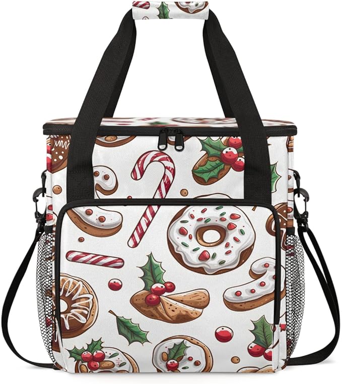 Bright Xmas Biscuit Coffee Maker Carrying Bag Portable Travel Storage Tote Bag Compatible with K-Mini or K-Mini Plus Single Serve Coffee Brewer Carrying Case with Multiple Pockets &amp Shoulder Str
