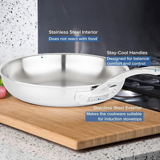 Viking Culinary 3-Ply Stainless Steel Cookware Set with Metal Lids 5 Piece Dishwasher Oven Safe Works on All Cooktops including Induction