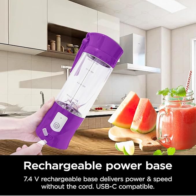 Portable Personal Blender for Smoothies 13oz USB Rechargeable Cordless Travel Blender with 6 Serrated Stainless Steel Blades Ice Crusher Juicer Cup Self-Cleaning BPA-Free for Outdoor&ampKitchen