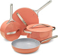 Caraway Non-stick Ceramic Cookware Set (12 Piece) Pots Pans Lids and Kitchen Storage - PFAS &amp PFOA Free - Oven Safe Pan Set &amp Compatible with All Stovetops - Perracotta