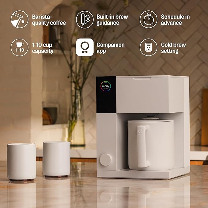 Fellow Aiden Precision Coffee Maker - 10-Cup Thermal Carafe Built-In Brewing Guidance Scheduling Removable Water Tank Matte White