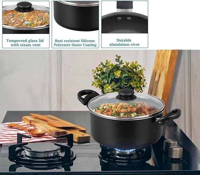 7pc Nonstick Cookware Set Dishwasher Safe Aluminum Kitchen Pots Pans Essentials