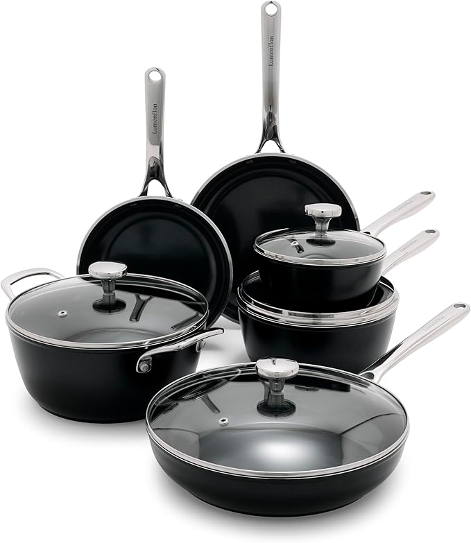 Orfeo 10 Piece Nonstick Cookware Set Made in Italy Diamond Ceramic PFAS-Free Pots &amp Pans Induction Ready Scratch Resistant Laser-Fused Surface for Durability Dishwasher Safe Black