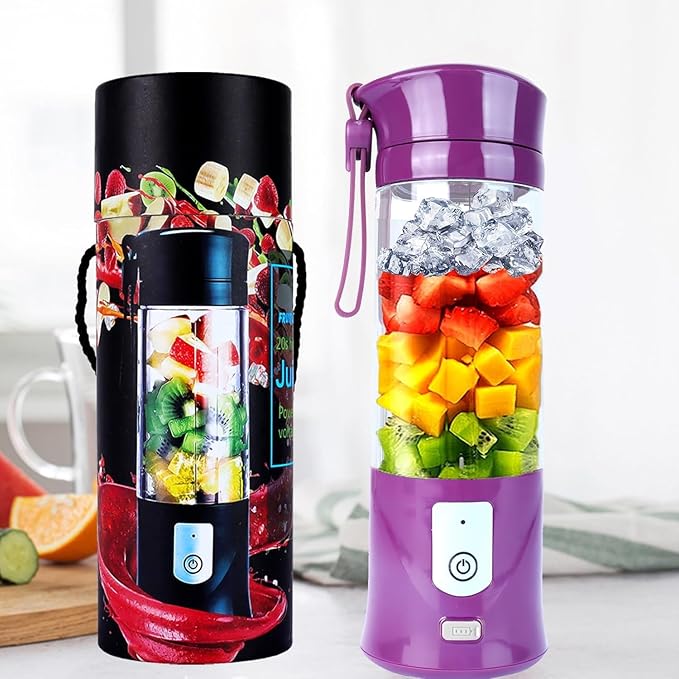 Portable Personal Blender for Smoothies 13oz USB Rechargeable Cordless Travel Blender with 6 Serrated Stainless Steel Blades Ice Crusher Juicer Cup Self-Cleaning BPA-Free for Outdoor&ampKitchen