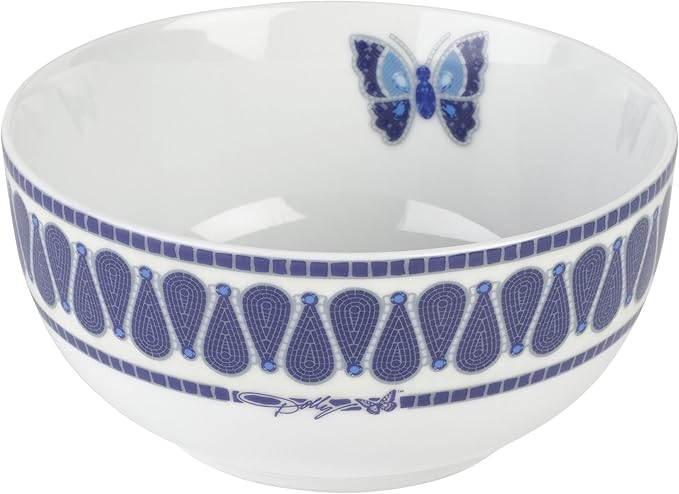 Dolly Parton 12 Piece Jeweled Mosaic Blue Butterfly Dinnerware Set Porcelain Dinner Plates Salad Plates Bowls Service for 4 Microwave Dishwasher Safe