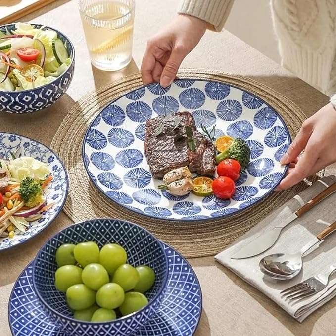 Ceramic 12-Pieces Dinnerware Sets Dish Plates and Bowls Service for 4 Dinner Salad Dessert