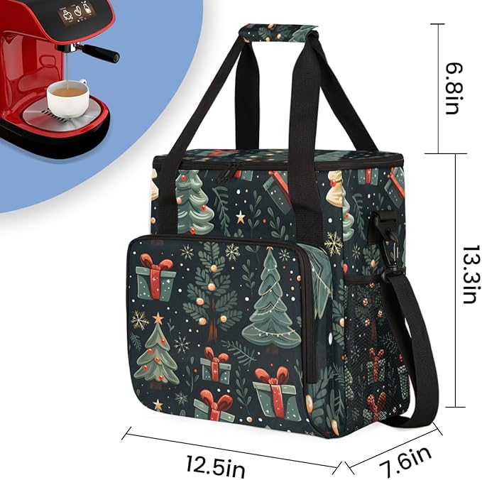 Oil Painting Tree Xmas Coffee Maker Carrying Bag Travel Storage Bag Compatible with K-Mini or K-Mini Plus Single Serve Coffee Brewer Carrying Case with Multiple Pockets &amp Shoulder Strap
