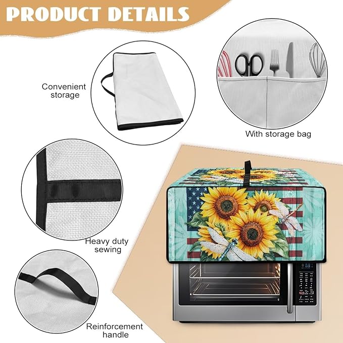 Doojoayie Sunflower Toaster Oven Cover Universal Fit Kitchen Appliance Dust Protector 8 Slice Toaster Cover American Flag Print Kitchen Appliance Dustproof Protector