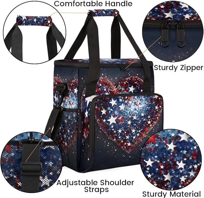 Firework-Frenzy 4th of July Coffee Maker Carrying Bag Travel Storage Bag Compatible with K-Mini or K-Mini Plus Single Serve Coffee Brewer Carrying Case with Multiple Pockets &amp Shoulder Strap