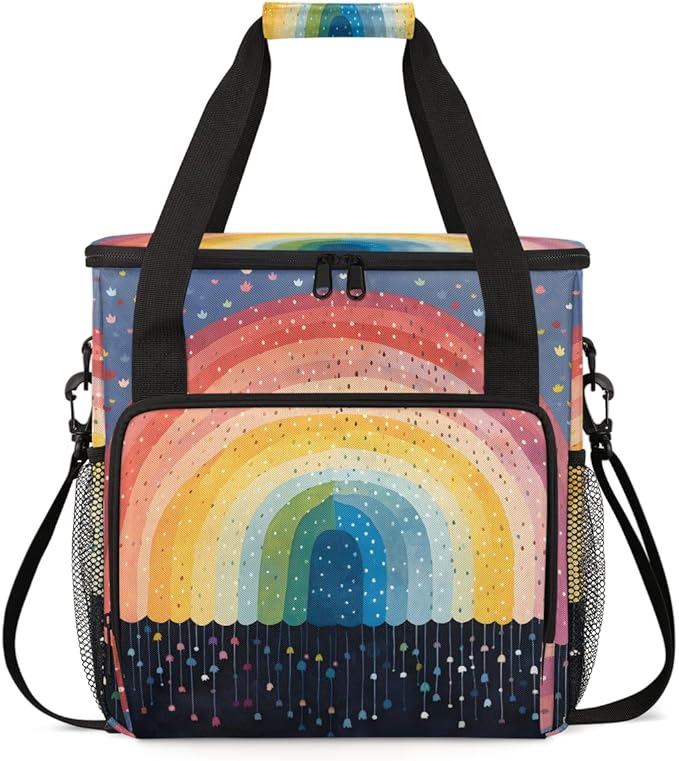 Rainbow Coffee Maker Carrying Bag Star Glitter Portable Travel Storage Tote Bag Compatible with K-Mini or K-Mini Plus Single Serve Coffee Brewer Carrying Case with Multiple Pockets &amp Shoulder St