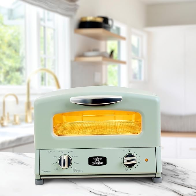 Graphite Heating Technology Pop-Up Toaster w/7 Heat Settings 3 Toasting Functions &amp Unique Bagel Mode Olive Green