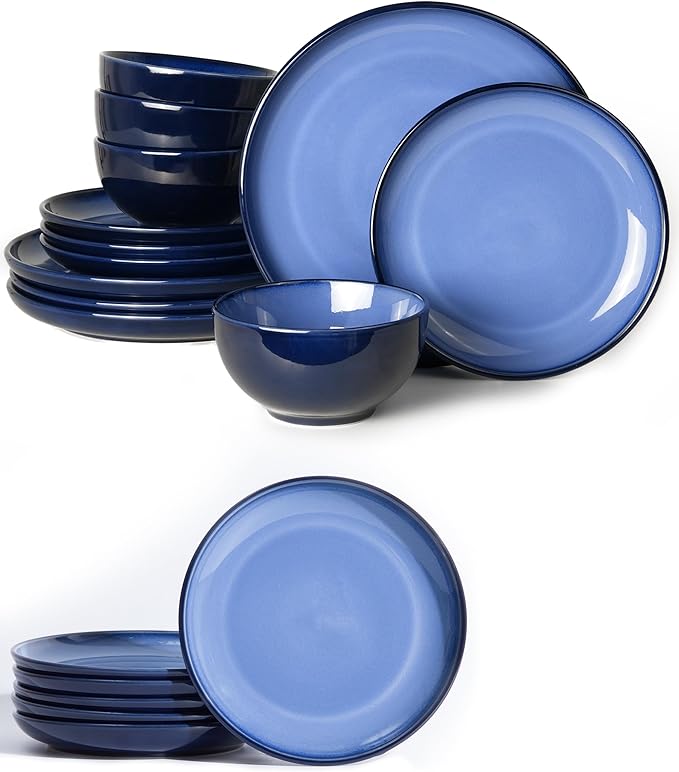 12 Piece Dinnerware Set Includes 6 Piece Salad Plate Set Combo Light Blue