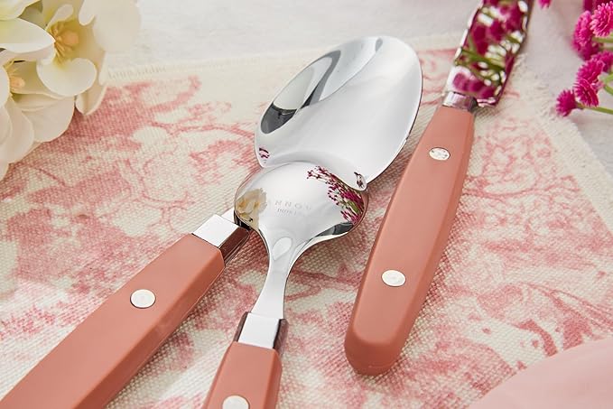 ANNOVA Silverware Set Retro/Rivet Colorful Stainless Steel Tableware Kitchen Flatware Set Utensils Includes Dinner Knives Forks Spoons Salad Forks &amp Dessert Spoons (Brown 20 Pieces)